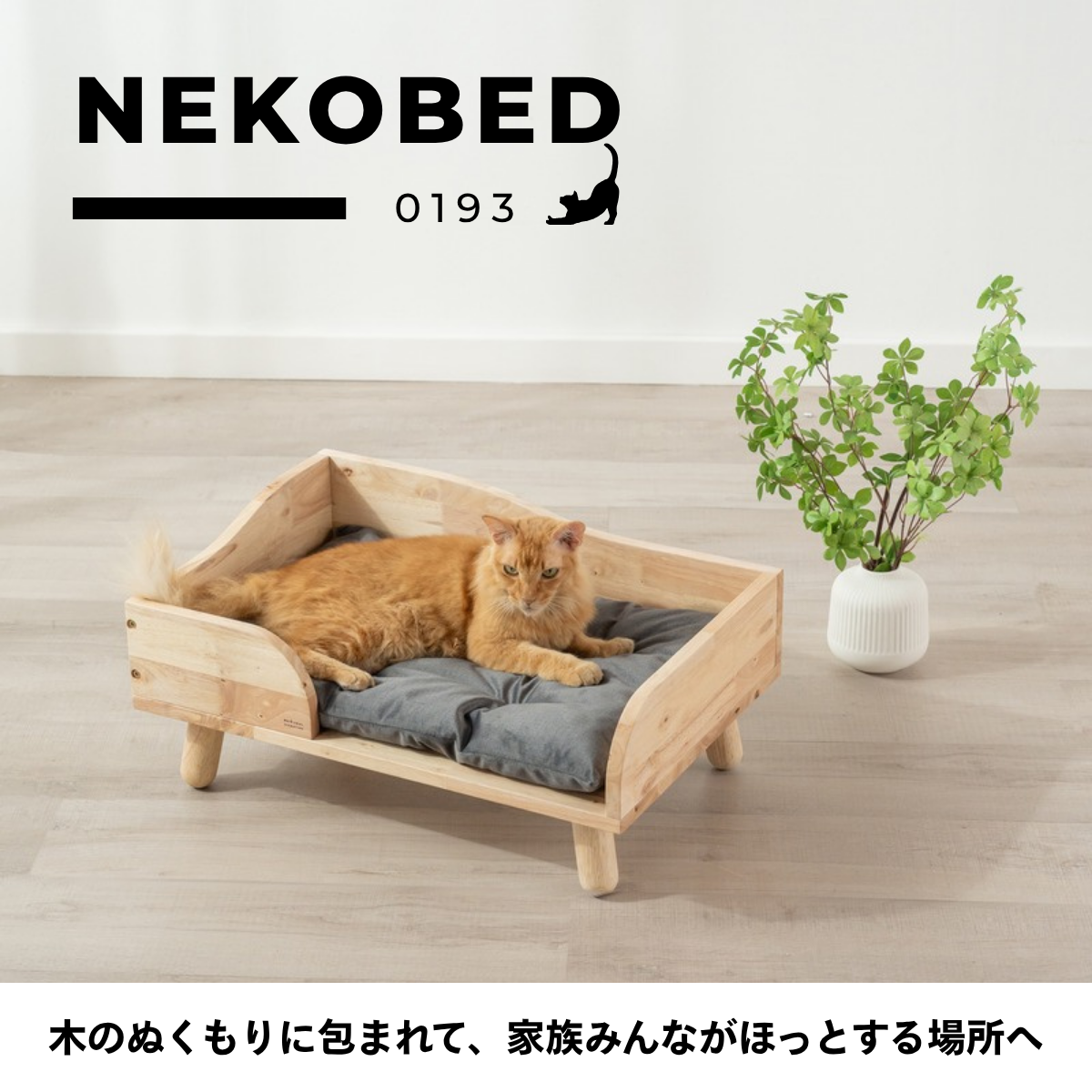 天然ラバーウッドの無垢材のネコベッド
