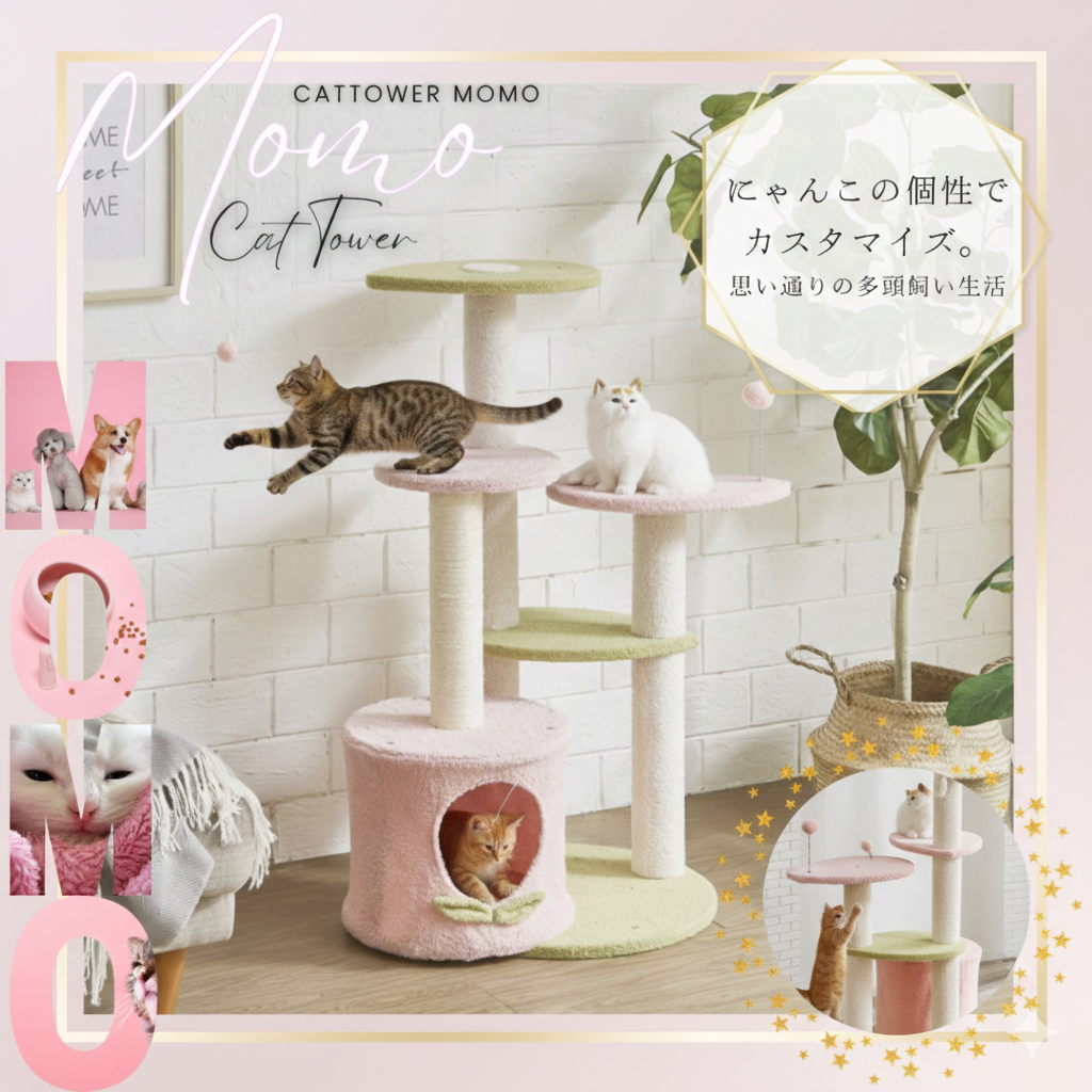 ネコちゃんとの暮らしを快適に！ピンク色のキュートなキャットタワー！